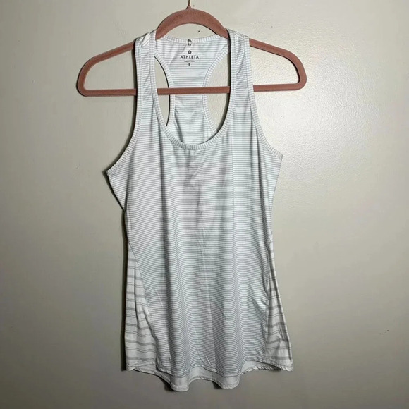 Athleta Gray White Stripe Racer Back Activewear Tank Top Size Small - Picture 1 of 8